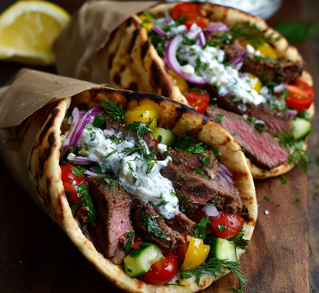 Greek Steak Pita Wraps in 25 Mins