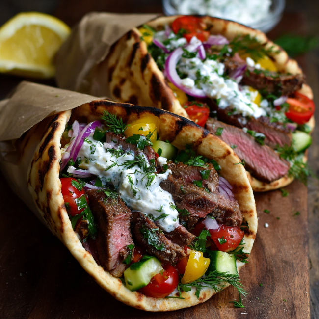 Greek Steak Pita Wraps in 25 Mins