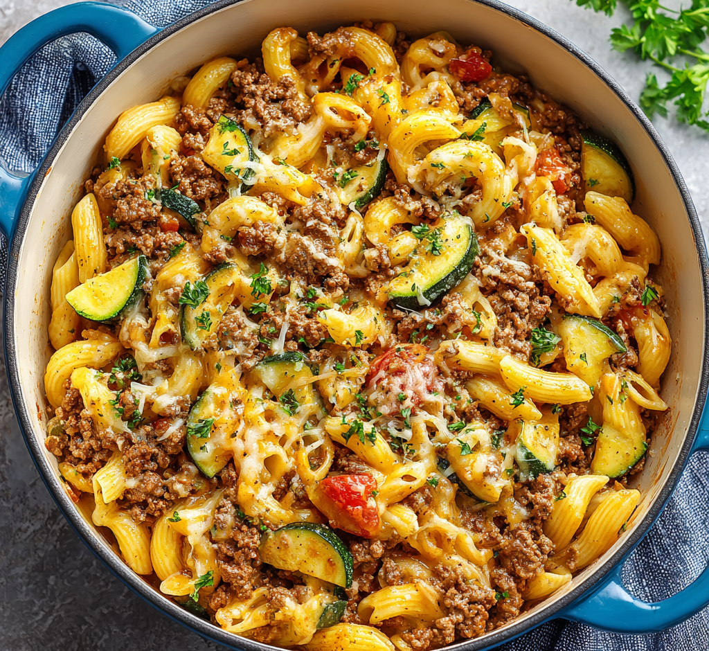 One-Pot Cheesy Beef and Zucchini Pasta