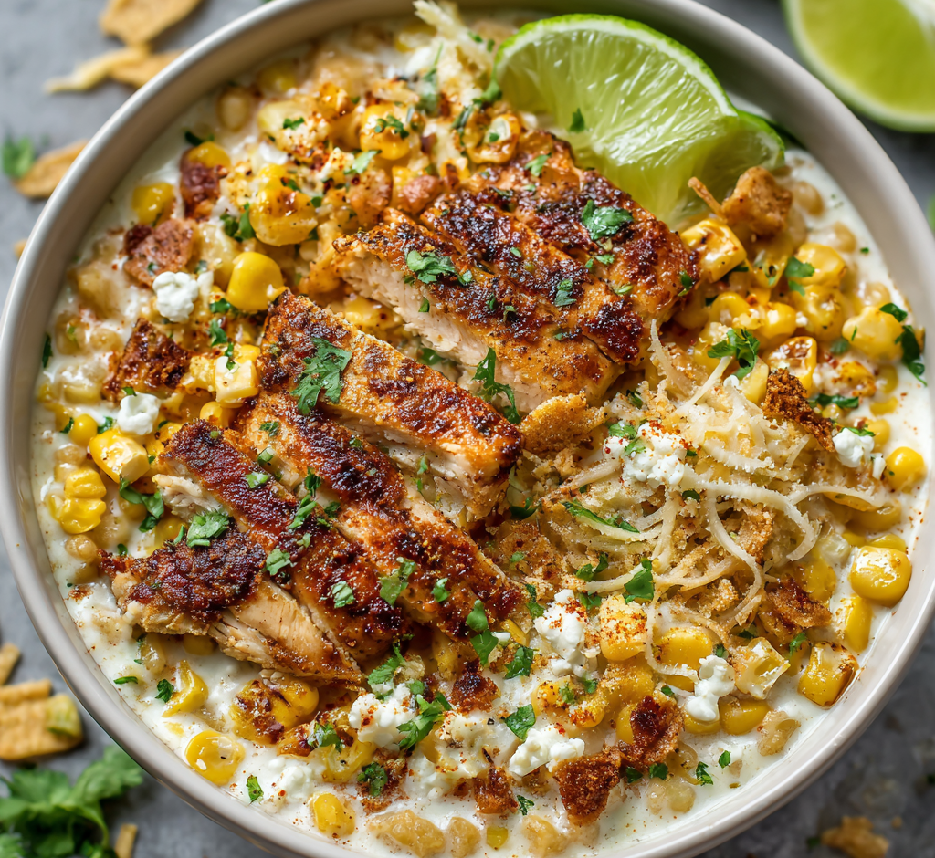 Street Corn Queso Bowls with Fajita Chicken