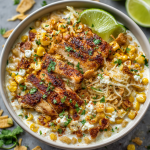 Street Corn Queso Bowls with Fajita Chicken