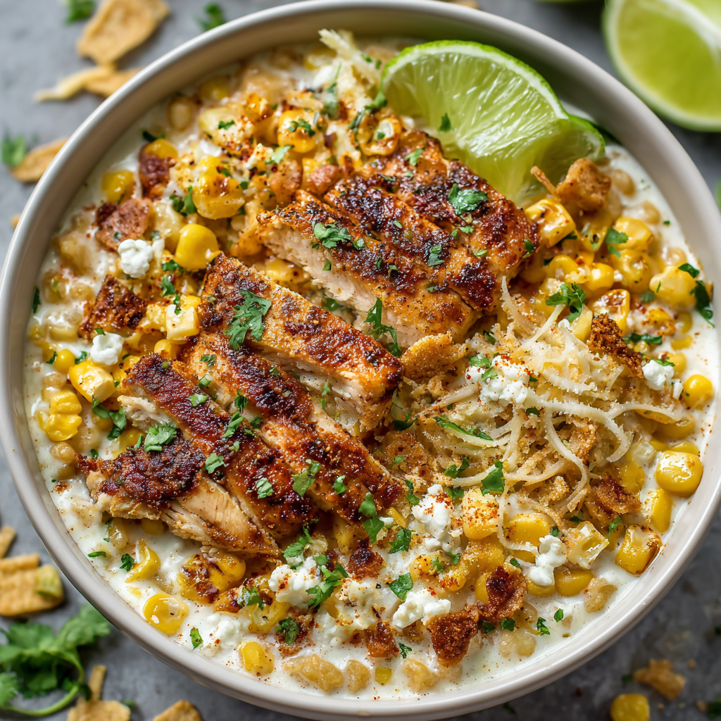 Street Corn Queso Bowls with Fajita Chicken