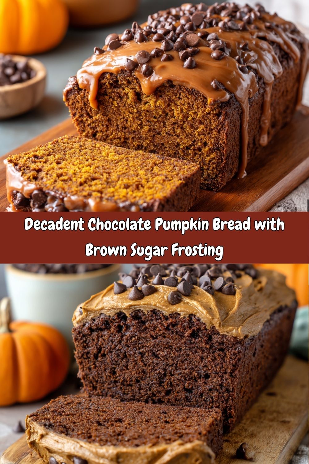 Chocolate Pumpkin Bread with Brown Sugar Frosting