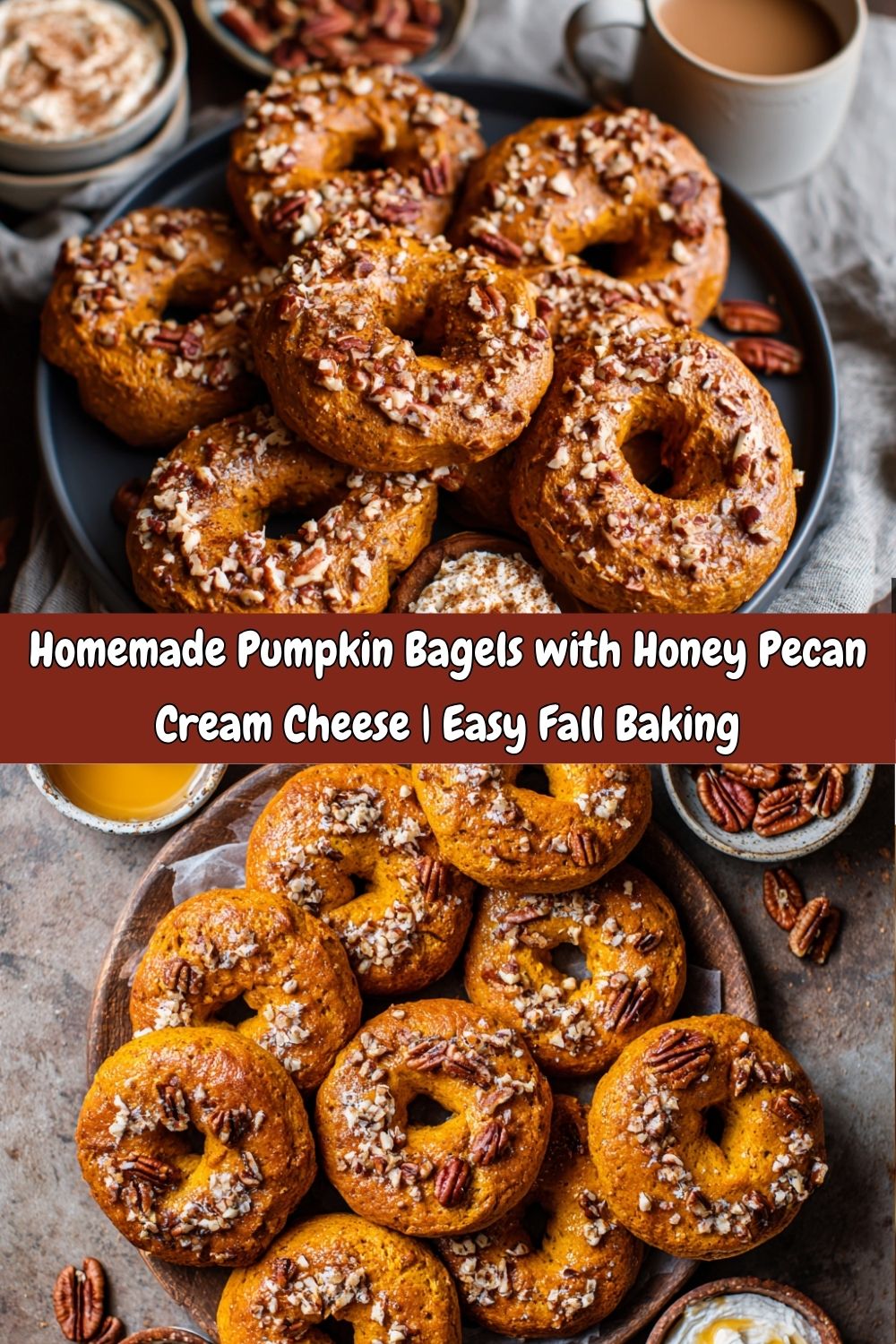 Homemade Pumpkin Bagels with Honey Pecan Cream Cheese