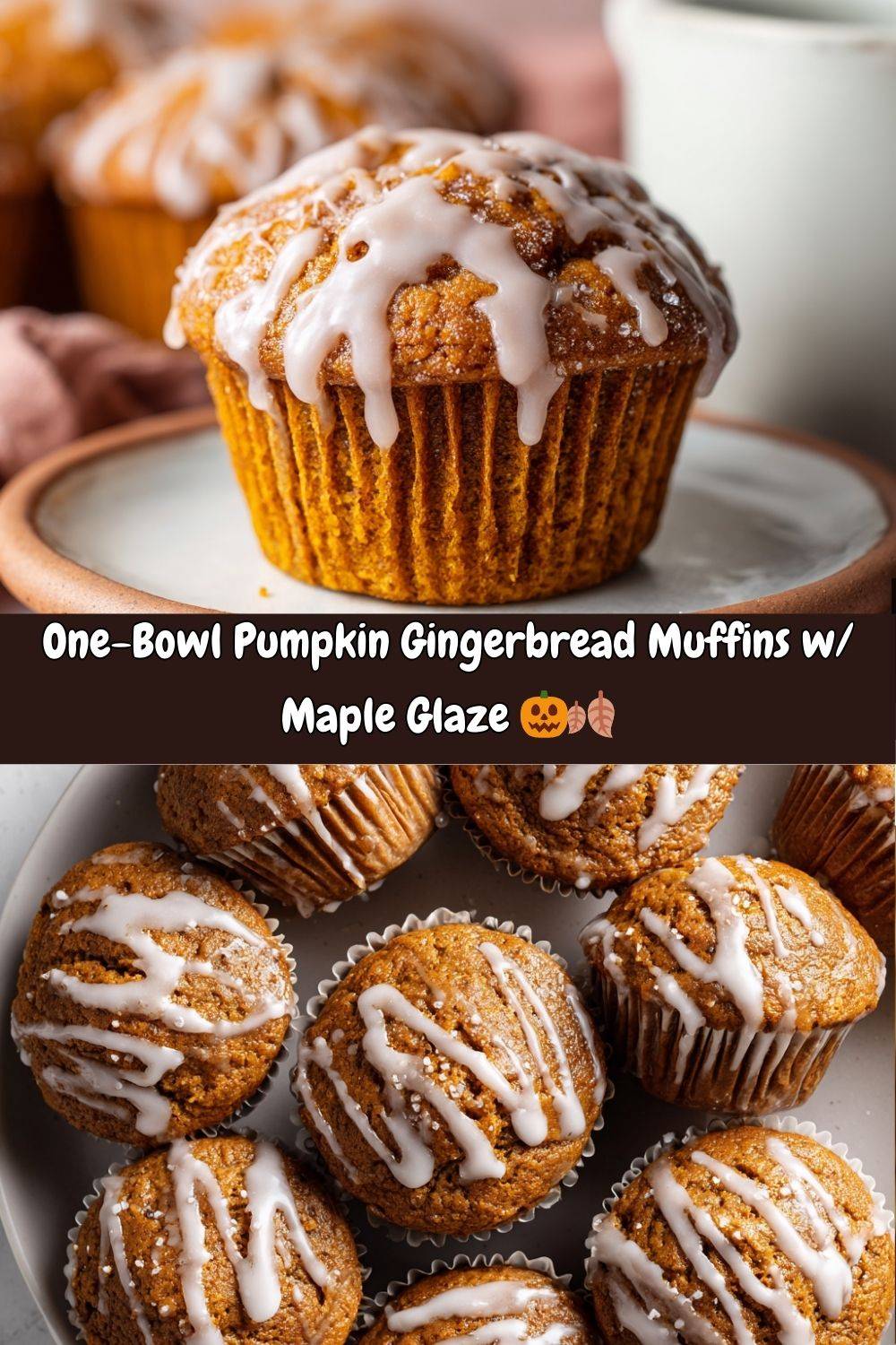 One-Bowl Pumpkin Gingerbread Muffins with Maple Vanilla Glaze