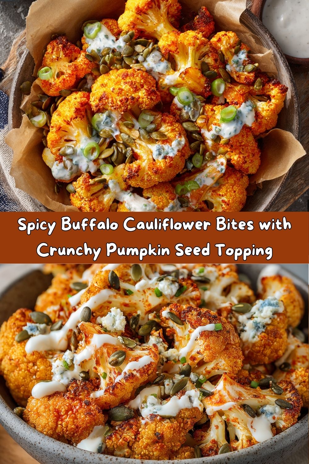 Buffalo Cauliflower Bites with Crunchy Seed Topping