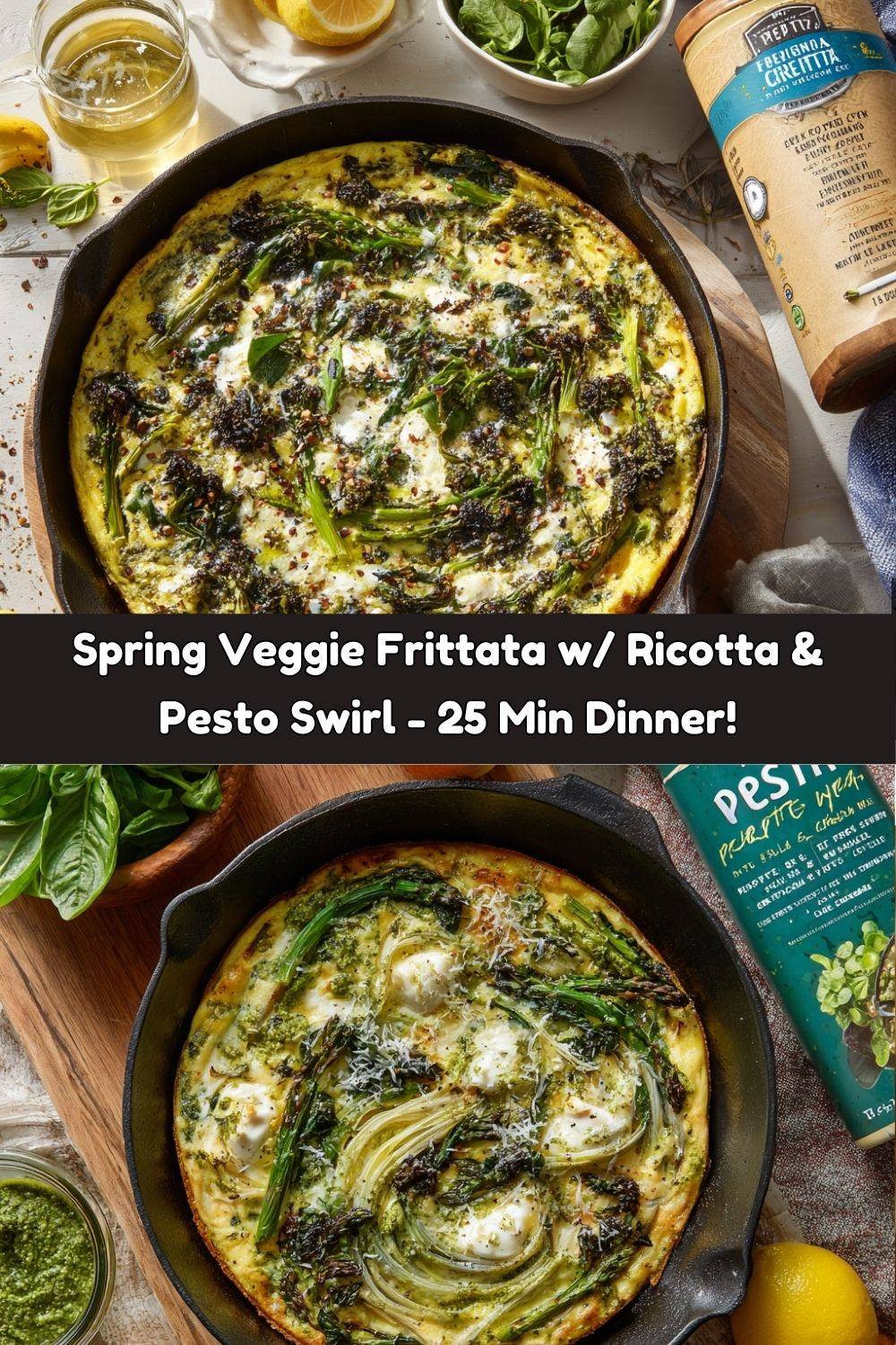 Spring Veggie Frittata with Ricotta & Pesto Swirl