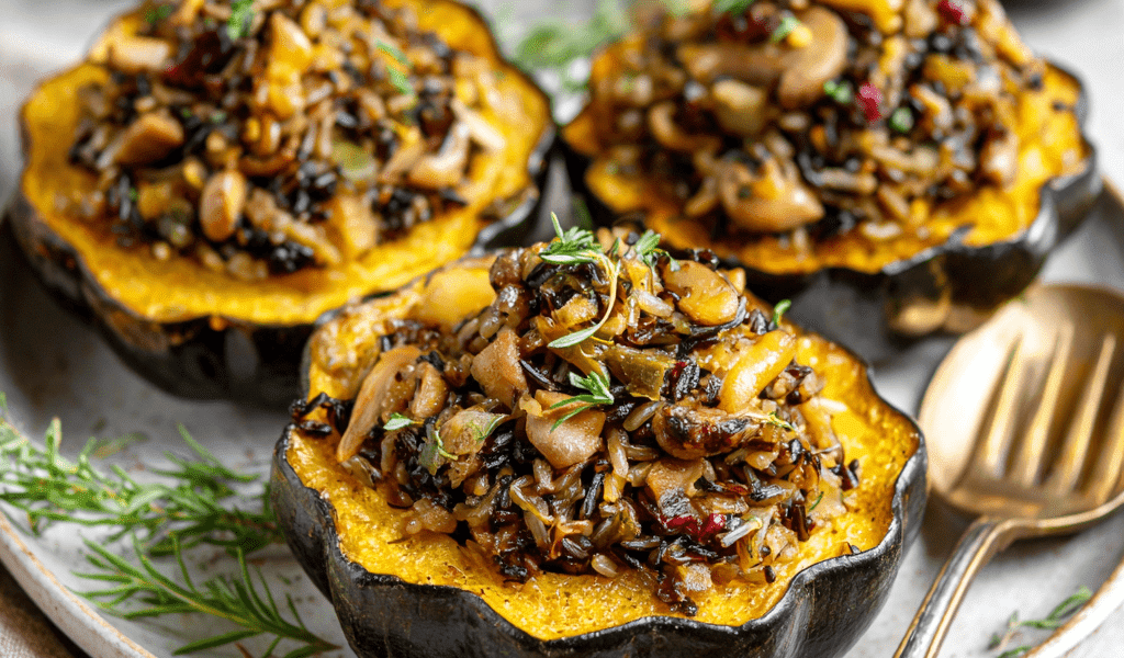 Wild Rice & Mushroom Stuffed Acorn Squash