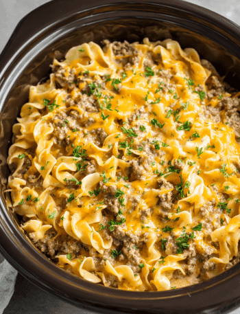 Easy Crockpot Cheesy Beef and Noodles
