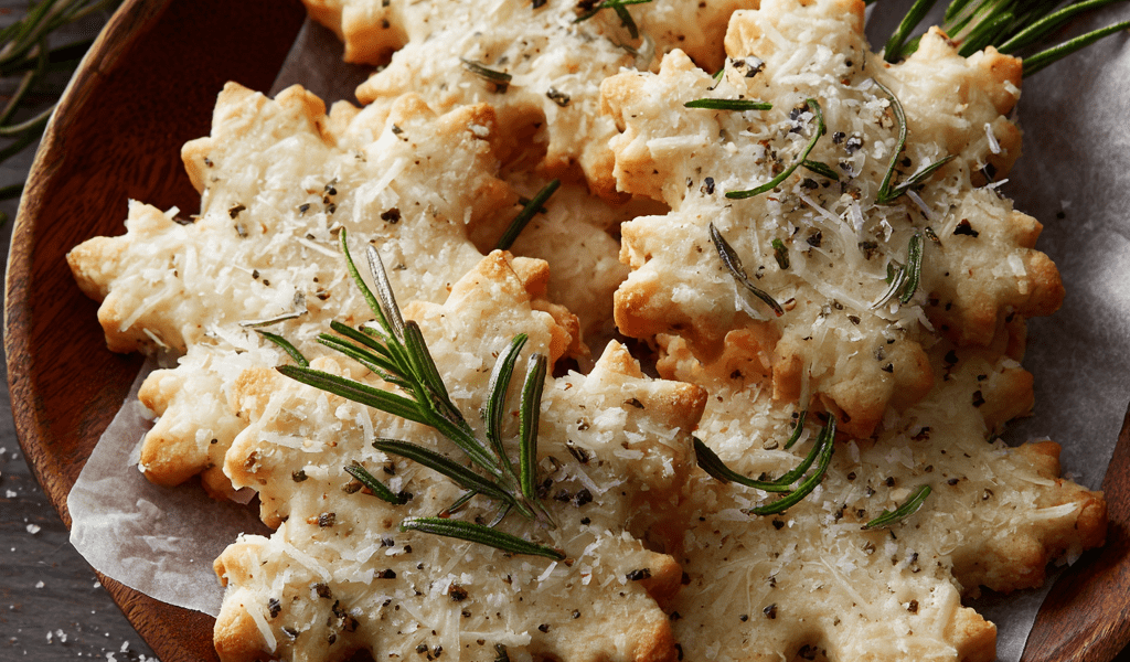 Savory Rosemary Parmesan Snowflake Cookies