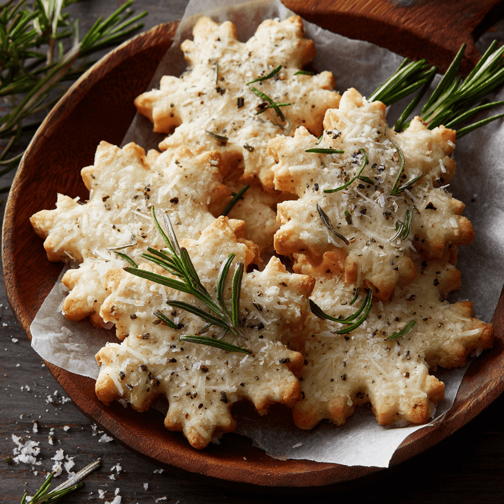 Savory Rosemary Parmesan Snowflake Cookies