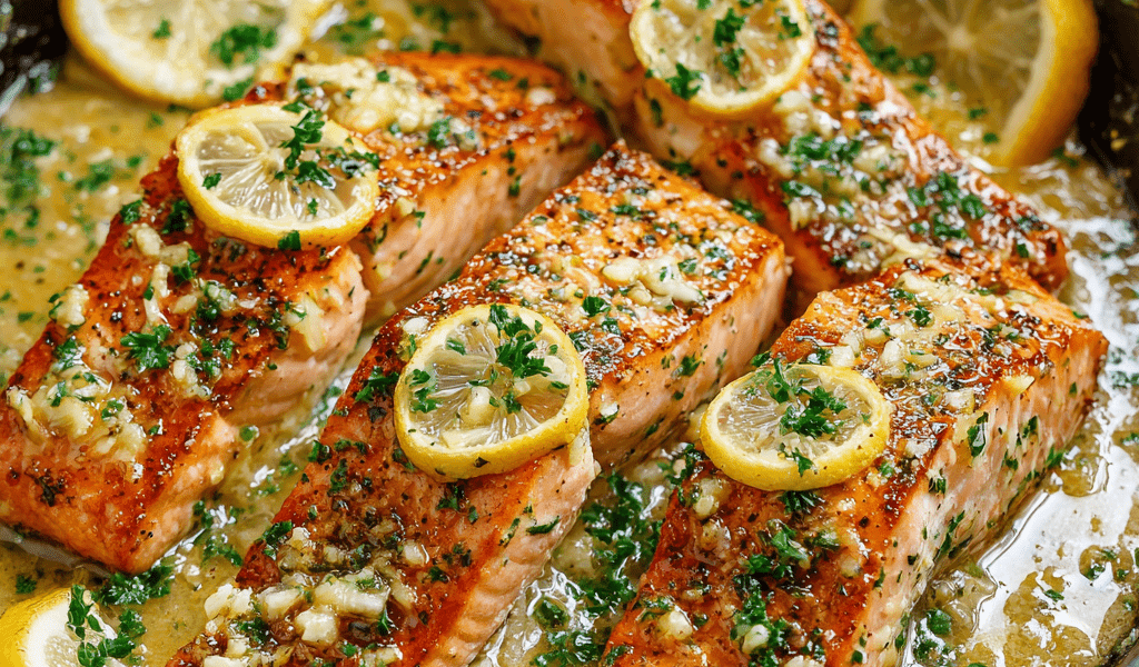 Salmon with Garlic Lemon Butter Sauce