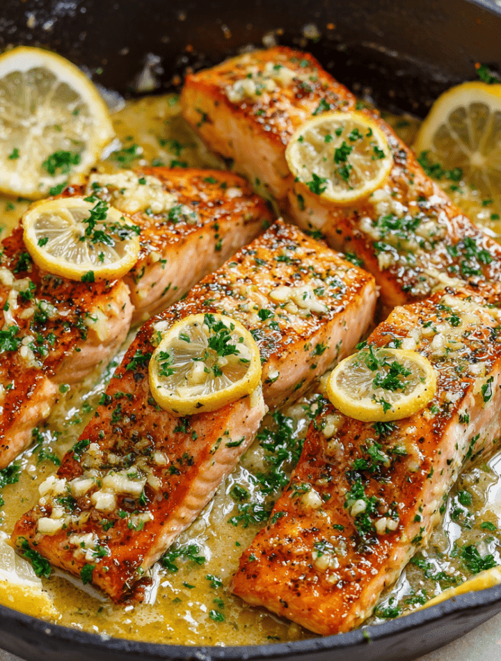 Salmon with Garlic Lemon Butter Sauce