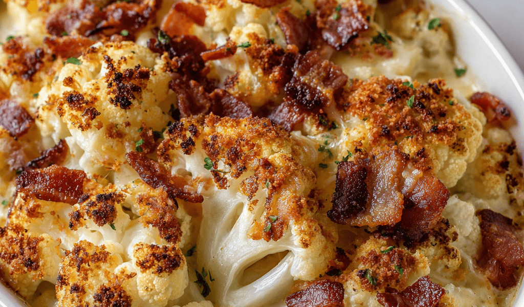 Roasted Cauliflower Gratin with Cheddar & Bacon