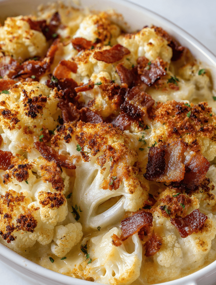 Roasted Cauliflower Gratin with Cheddar & Bacon