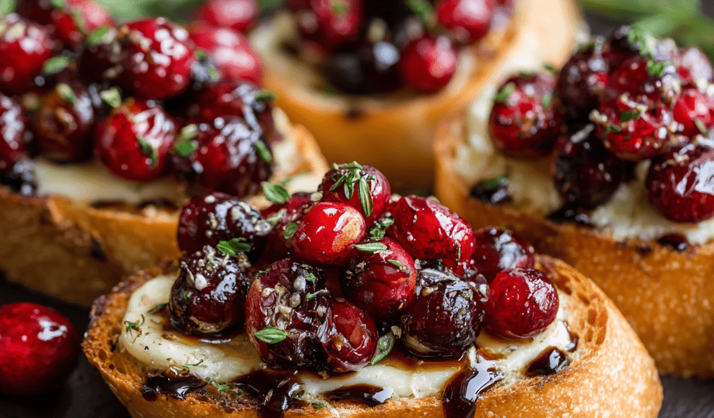 Cranberry Brie Crostini with Rosemary Balsamic Glaze