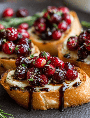 Cranberry Brie Crostini with Rosemary Balsamic Glaze
