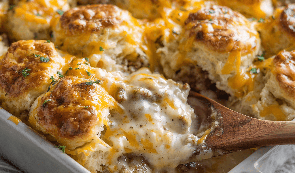 Biscuits and Gravy Breakfast Casserole