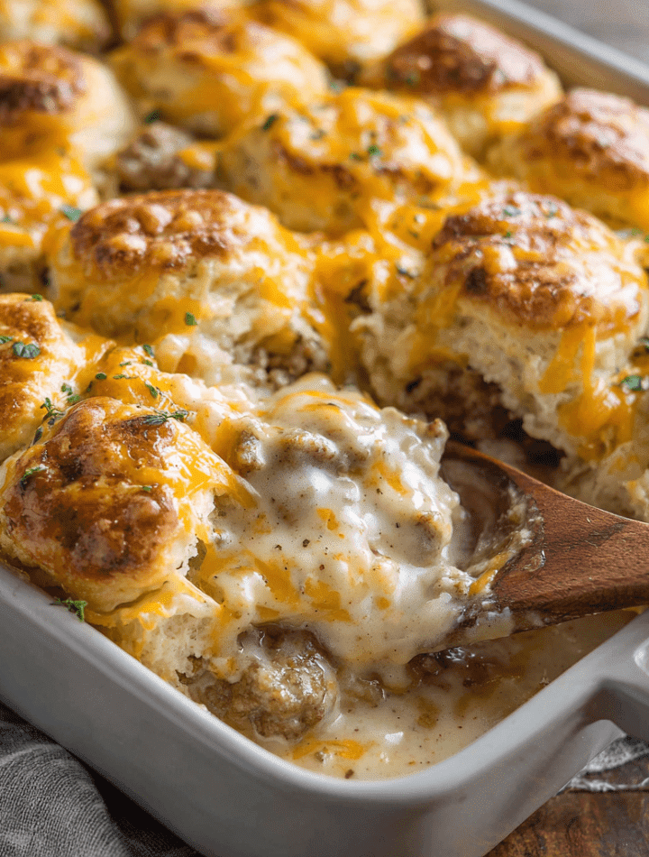 Biscuits and Gravy Breakfast Casserole