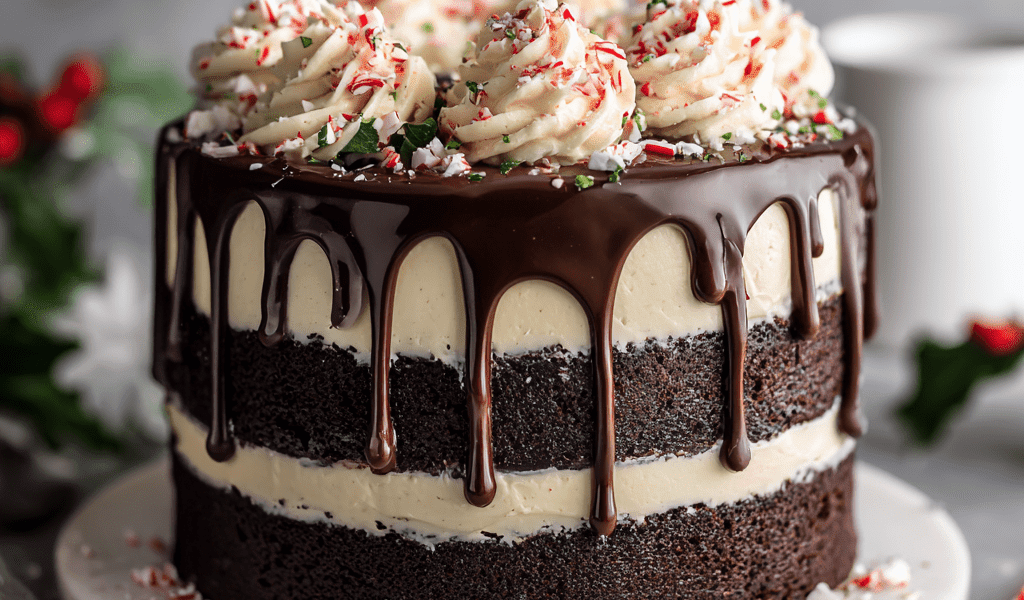 Peppermint Mocha Cake with Ganache Drip