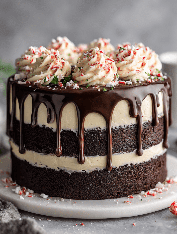 Peppermint Mocha Cake with Ganache Drip