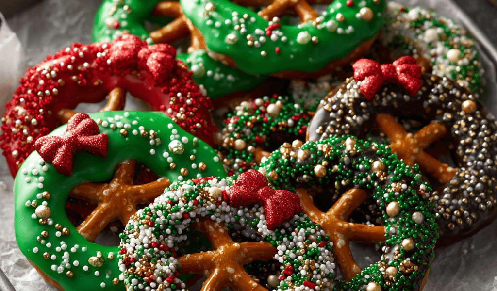 Easy No-Bake Christmas Pretzel Wreaths