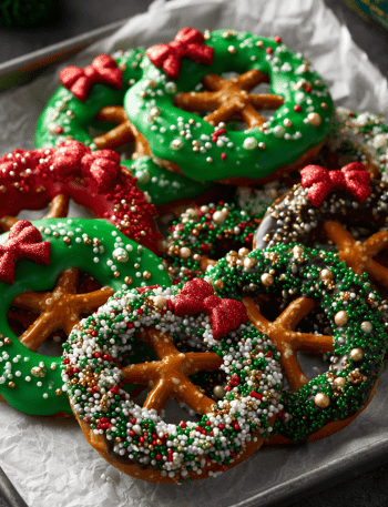 Easy No-Bake Christmas Pretzel Wreaths