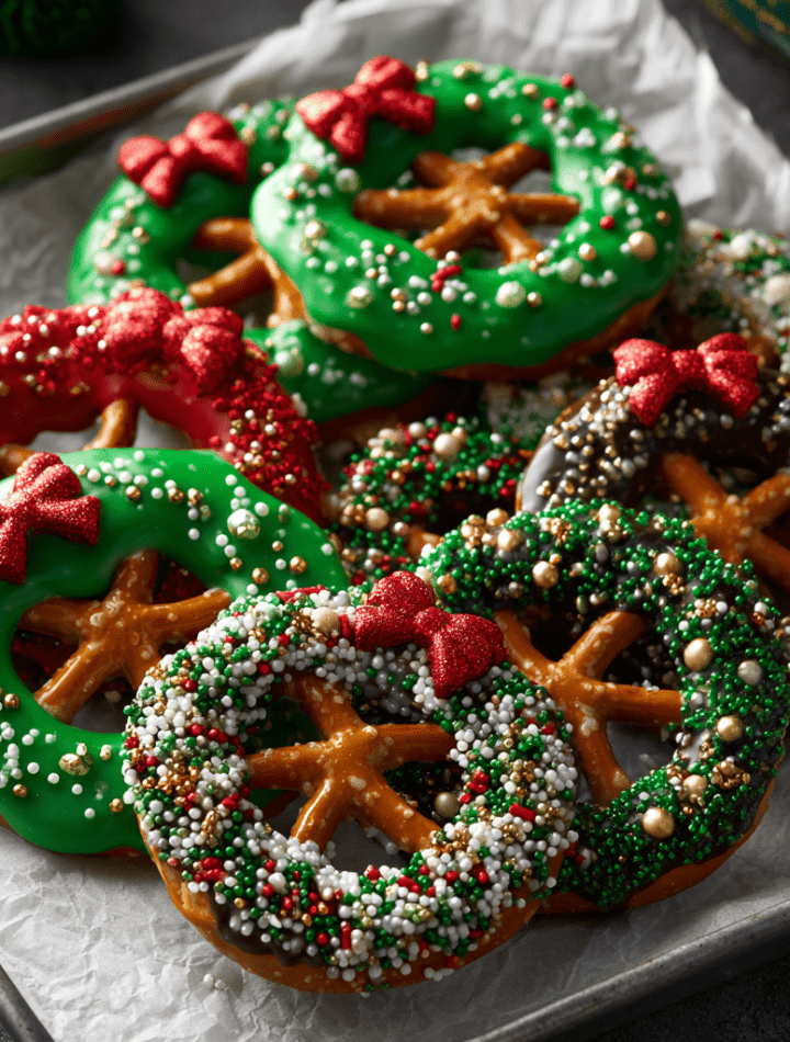 Easy No-Bake Christmas Pretzel Wreaths