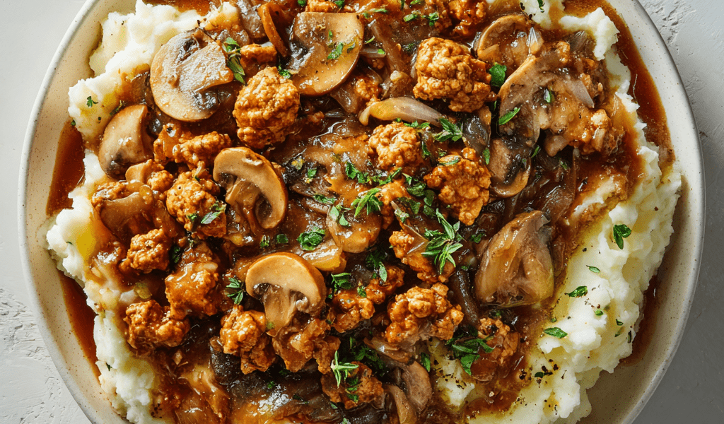 Ground Turkey Gravy Over Mashed Potatoes