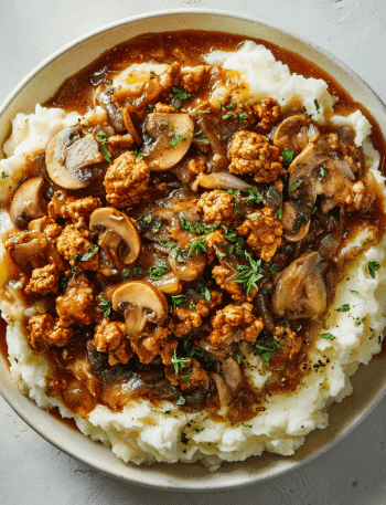 Ground Turkey Gravy Over Mashed Potatoes
