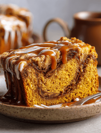 Brown Butter Pumpkin Spice Cake with Caramel Swirl