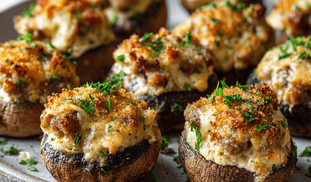 Stuffed Mushroom Caps with Sausage & Cheese