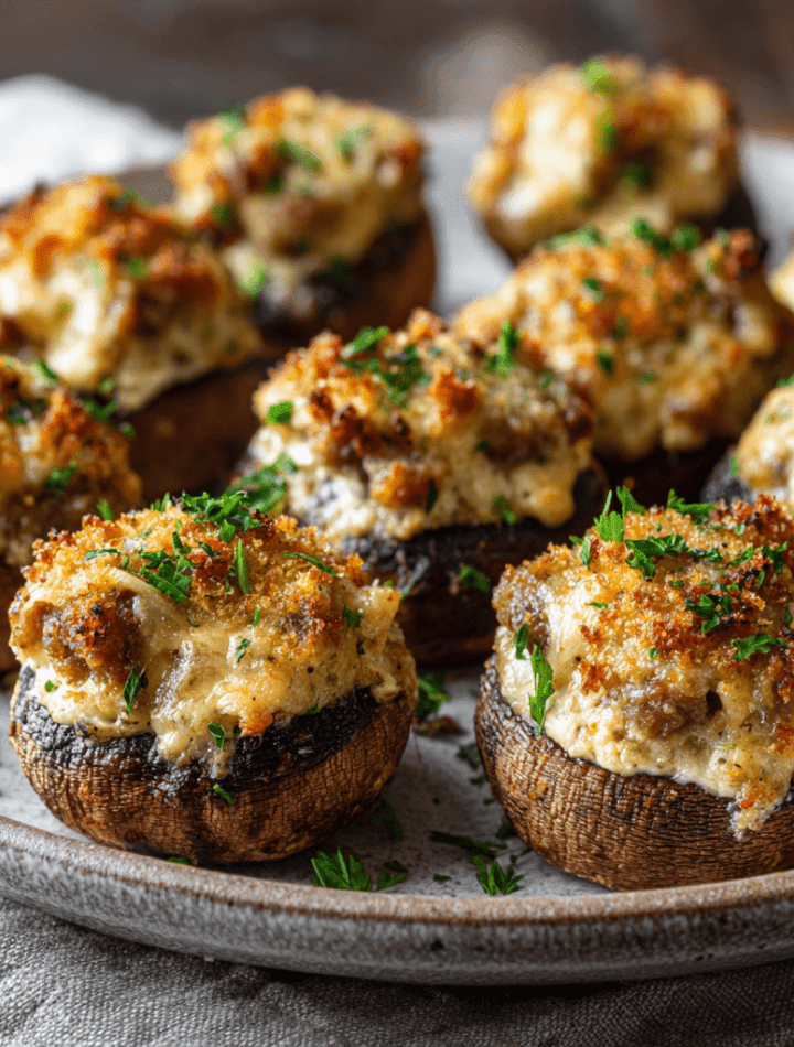 Stuffed Mushroom Caps with Sausage & Cheese