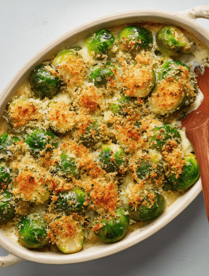 Brussels Sprouts Au Gratin with Parmesan Crust