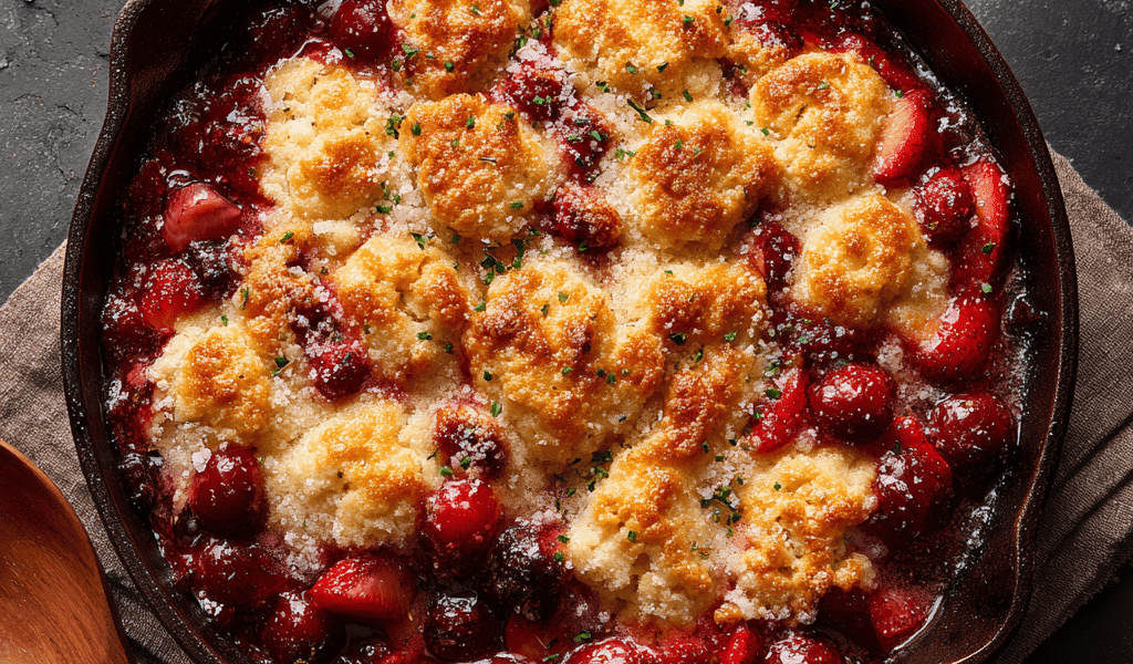 Cranberry Strawberry Cobbler with Orange Sugar Cookie Topping
