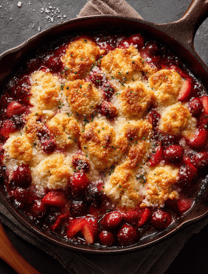 Cranberry Strawberry Cobbler with Orange Sugar Cookie Topping
