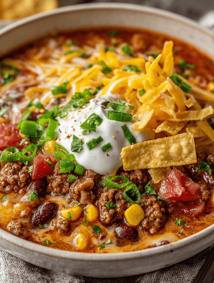 Creamy Cheesy Ground Beef Taco Soup