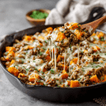 Cheesy Ground Turkey Sweet Potato Skillet