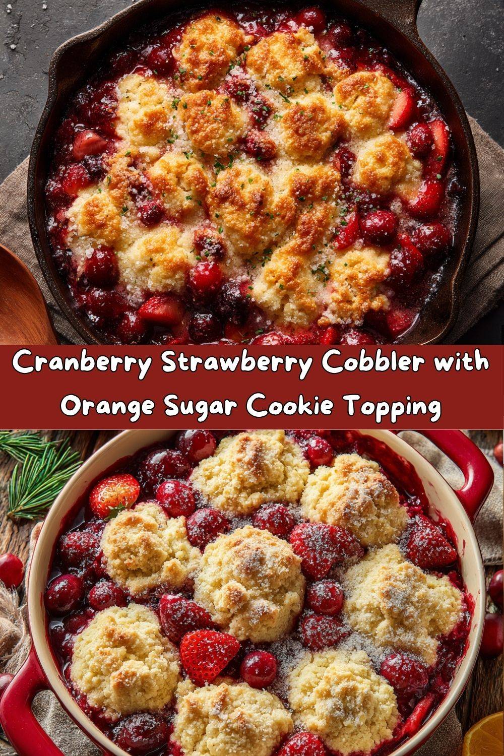Cranberry Strawberry Cobbler with Orange Sugar Cookie Topping