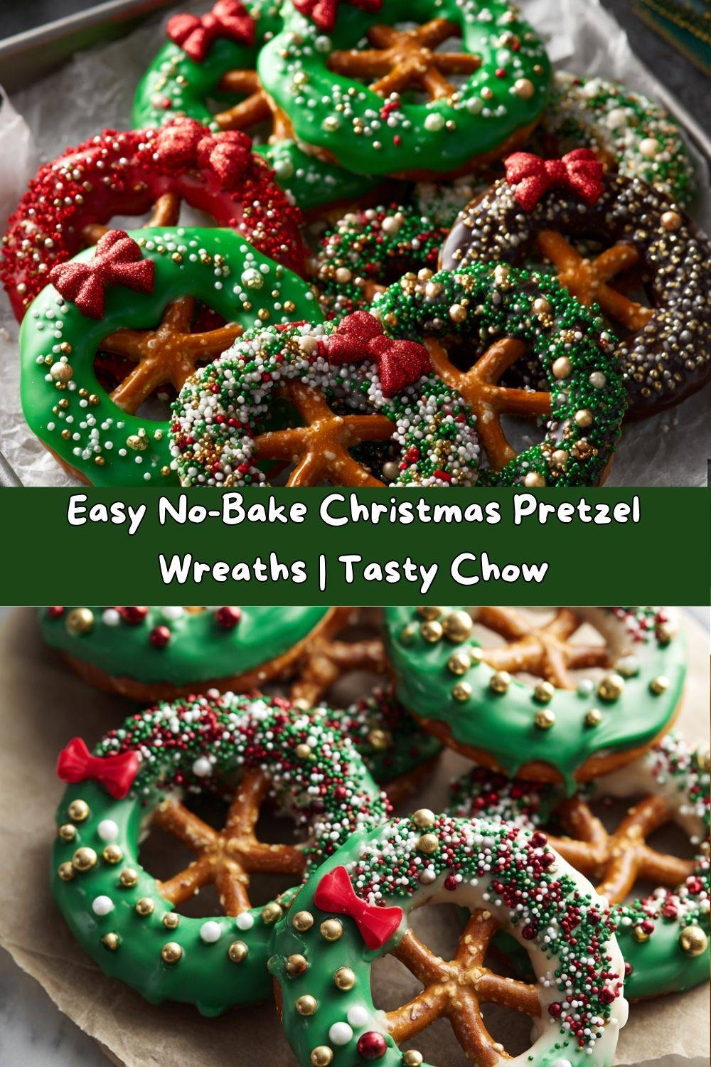 Easy No-Bake Christmas Pretzel Wreaths