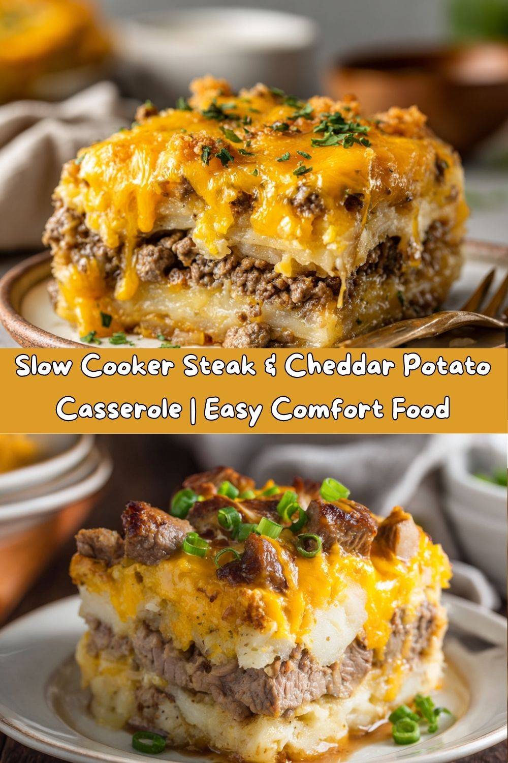 Slow Cooker Steak & Cheddar Potato Casserole | Easy Comfort FoodSlow Cooker Steak & Cheddar Potato Casserole