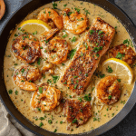 Cajun Shrimp & Salmon with Garlic Cream Sauce