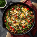 Cheesy Ground Beef & Green Bean Skillet Bake