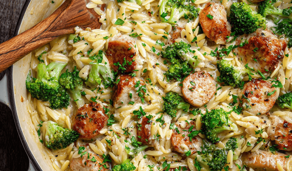 Creamy Chicken Sausage & Broccoli Orzo