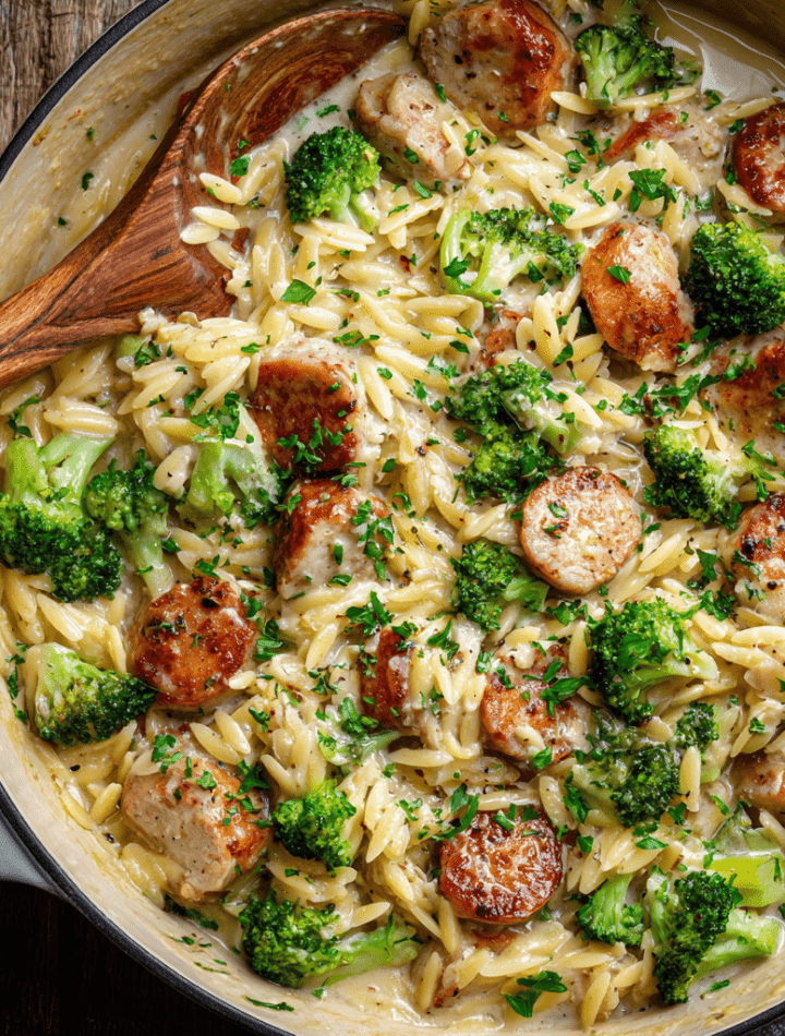 Creamy Chicken Sausage & Broccoli Orzo