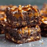 Salted Pretzel Bottom Caramel Brownies