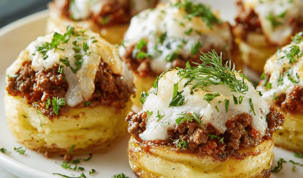 Stuffed Potato Nests with Ground Beef and Melted Mozzarella