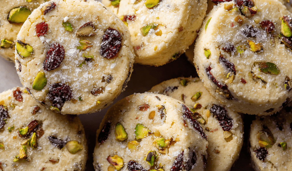 Cranberry Pistachio Shortbread Cookies