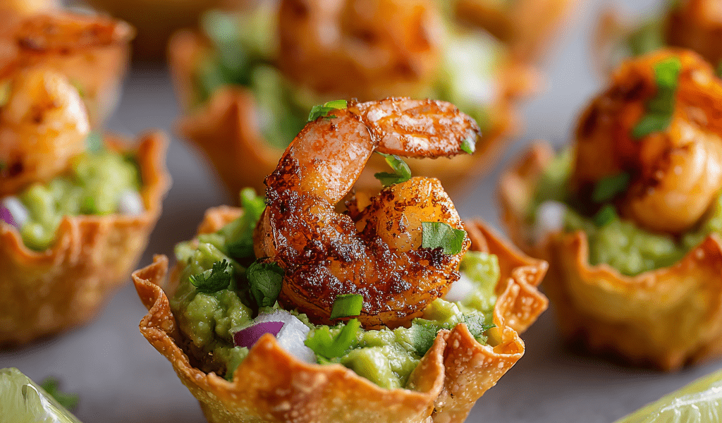 Guacamole Shrimp Wonton Cups