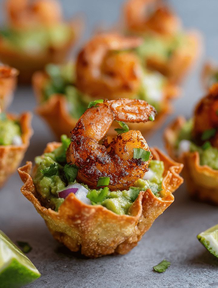 Guacamole Shrimp Wonton Cups